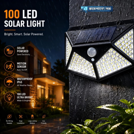 100 LED Solar Motion Sensor Light – বিদ্যুৎ ছাড়াই স্মার্ট সিকিউরিটি!